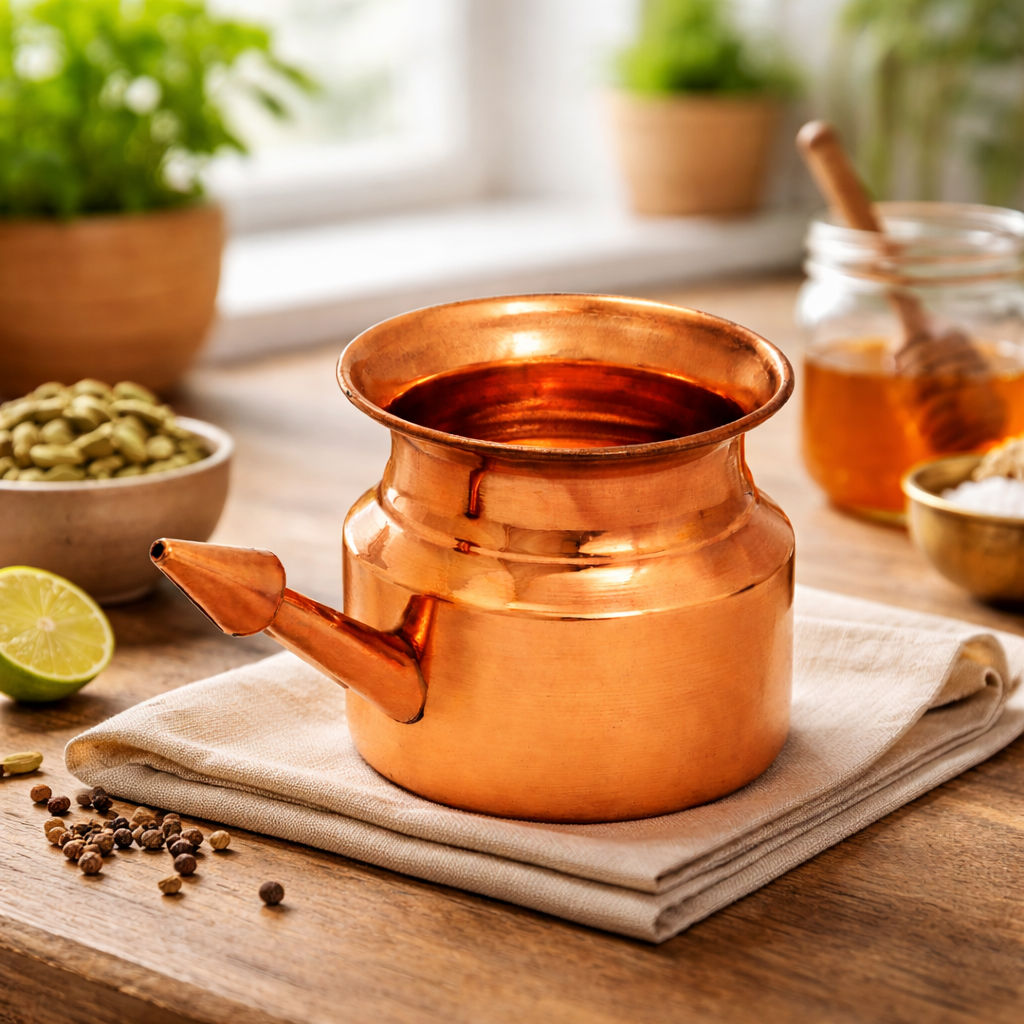 Pure copper handmade ramjhara, neti pot - 300 ml